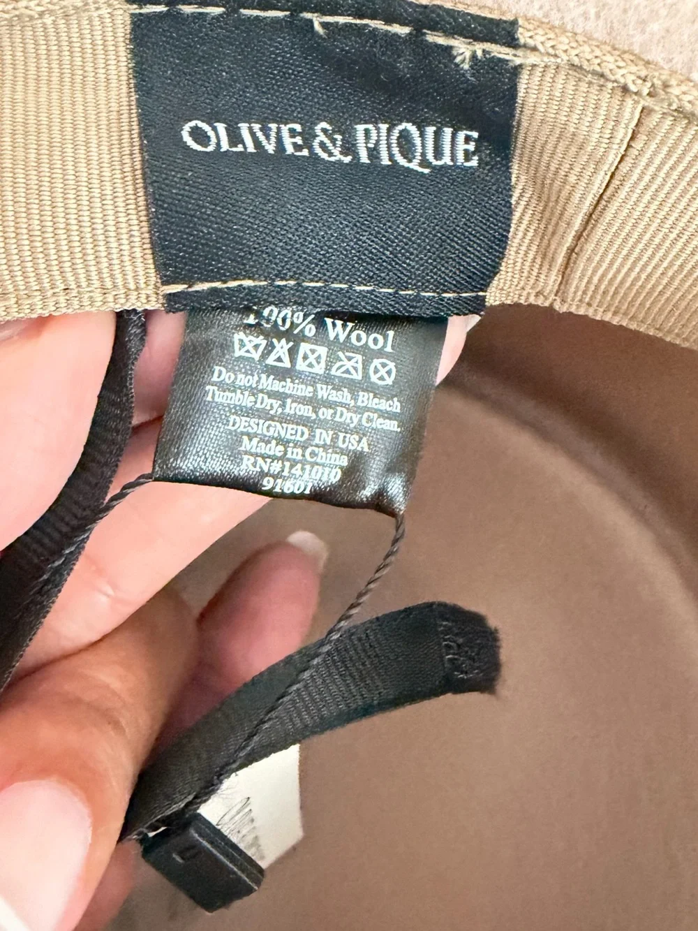 Olive & Pique NWT Cream Boho Tribal Band Adjustable Wide Brim Wool Hat